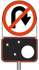 No U-turn, night-time combination sign